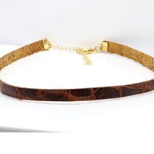 Brown Leather Choker Adjustable Genuine leather Chokers  (#18)